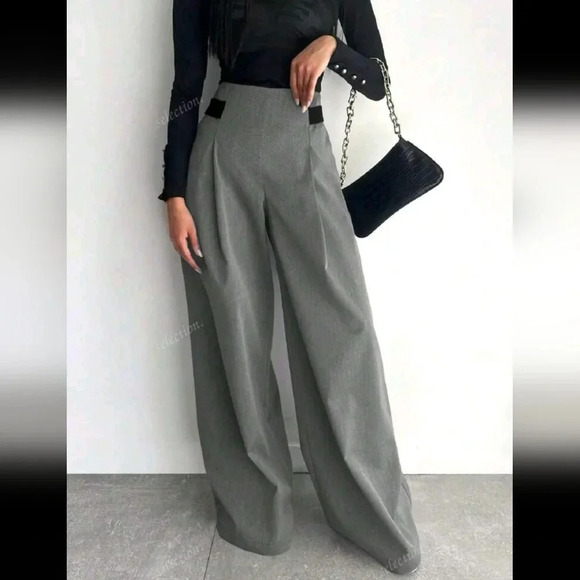 Fashion Design Wide Leg Pants Solid Color Commute Slimming Long Trousers - Picture 4 of 4